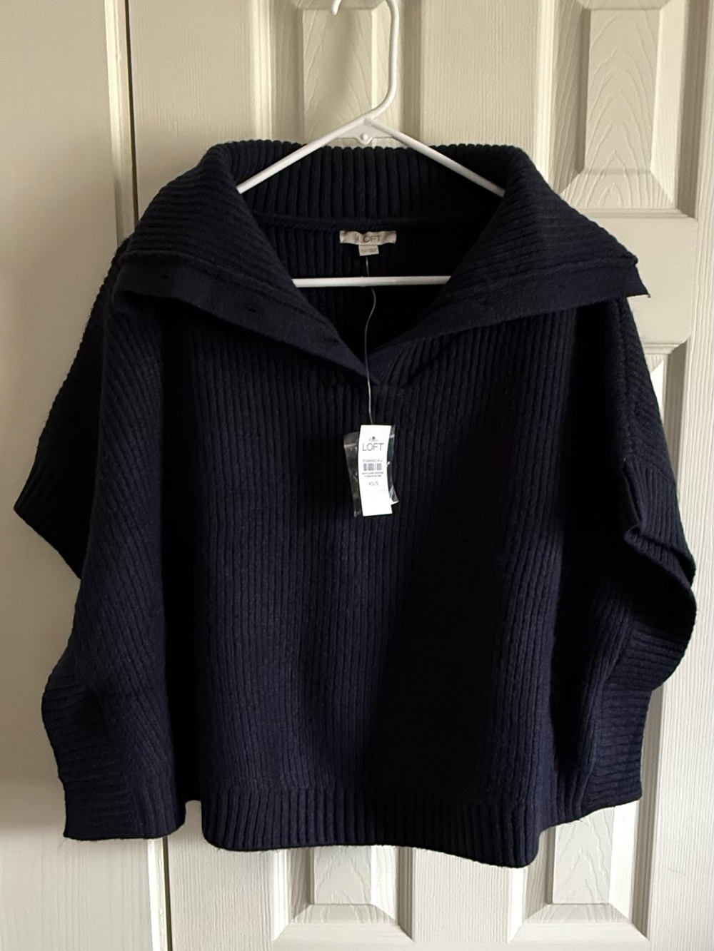 LOFT Navy Ribbed Sailor Collar Pullover Sweater